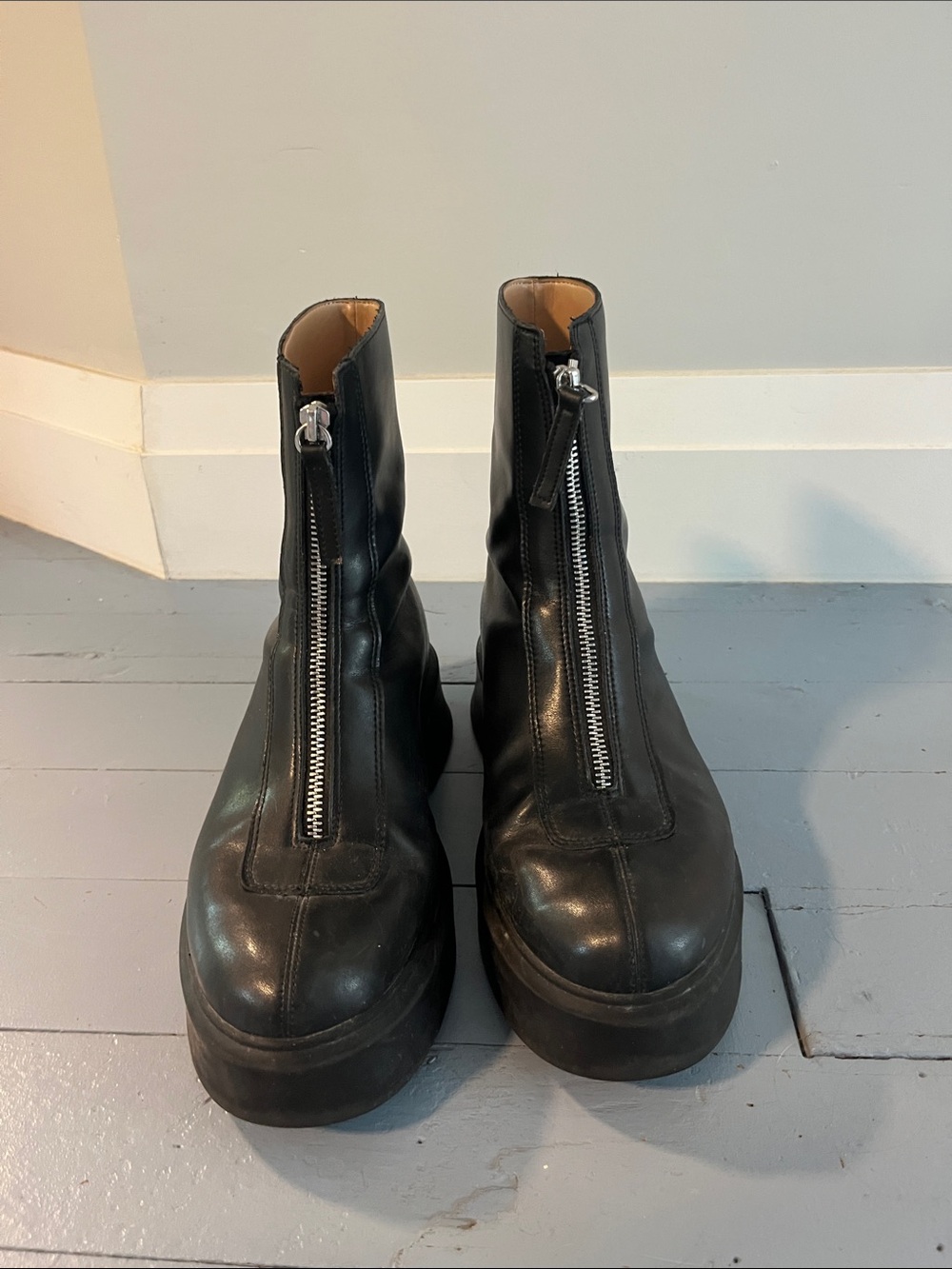 Steve Madden Black Leather Platform Ankle Boots